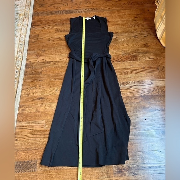 VINCE Black 100% cotton square neck belted midi dress size small - Picture 10 of 15